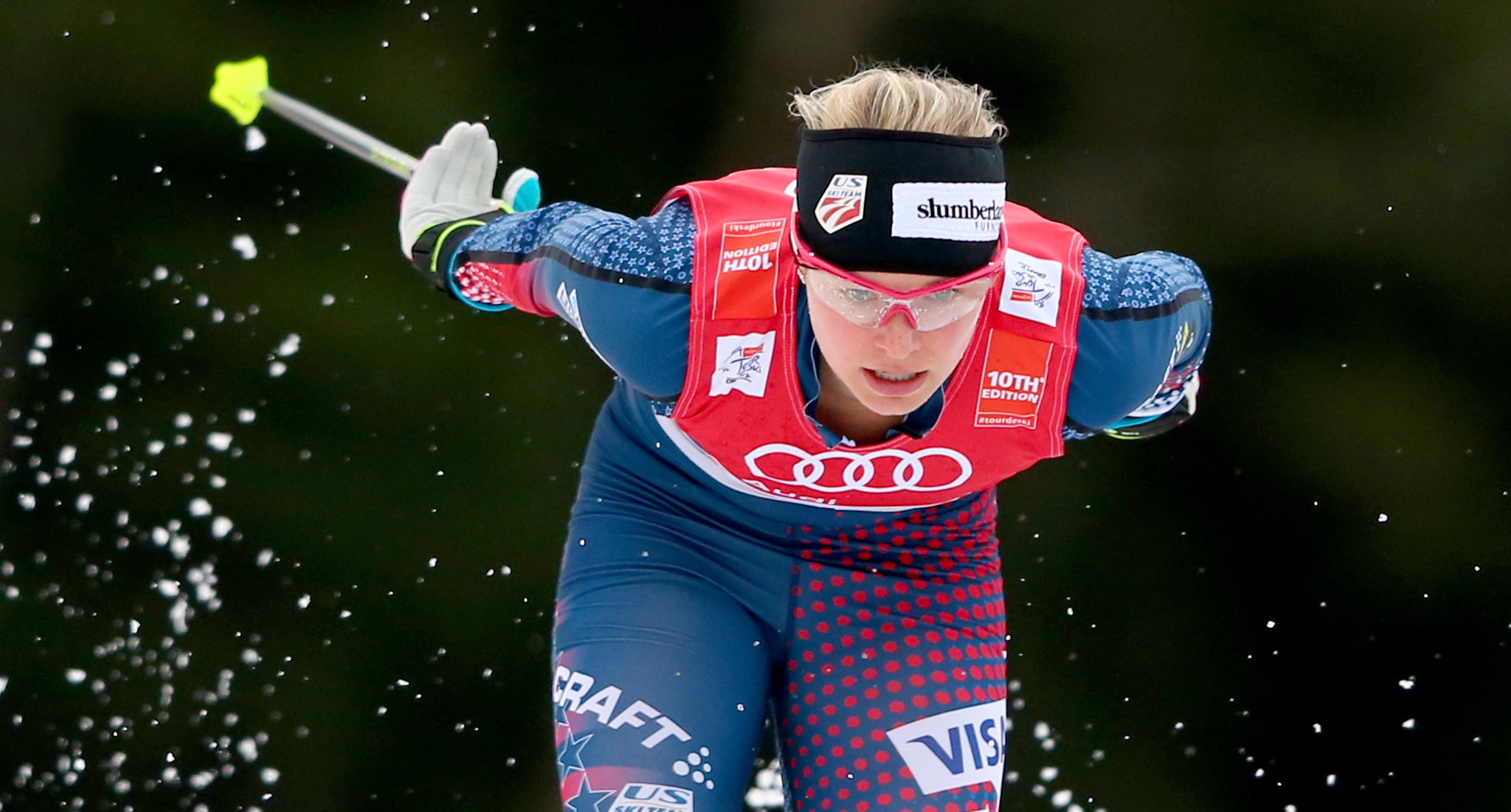 The American cross-country skier Jessie Diggins competing in 2016. “Saving winter is something I believe in,” she said.CreditAlexander Hassenstein/Bongarts, via Getty Images